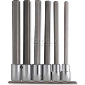 Long Hex Tip Socket Set, 1/2" Drive, 6 Pieces, W/Clips & Rail