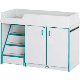 Diaper Changer Stairs Left, 48-1/2" x 23-1/2" x 38-1/2, Gray Laminate / Teal Edge
