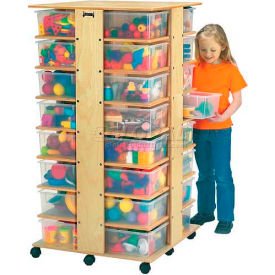 32 Cubbie Mobile Tower With Clear Tubs, 27"W x 27"D x 53-3/4"H, Birch Plywood