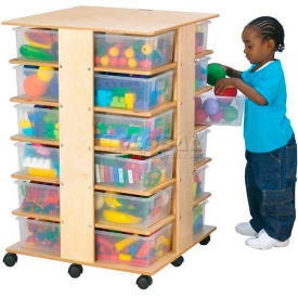 24 Cubbie Mobile Tower With Clear Tubs, 27"W x 27"D x 40-1/2"H, Birch Plywood