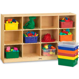 12 Tub Mobile Cubbie w/Colored Tubs, 57-1/2"W x 15"D x 35-1/2"H, Birch Plywood
