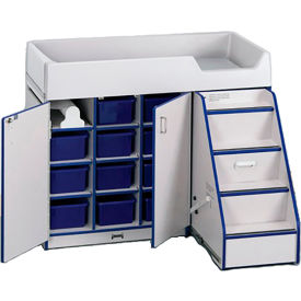 Diaper Changer Stairs Right, 48-1/2" x 23-1/2" x 38-1/2, Gray Laminate, Blue Edge