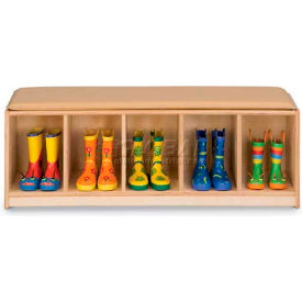 Kid Bench Locker, 5 Wide, Camel Cushion, 48"W x 15"D x 16"H, Birch Plywood