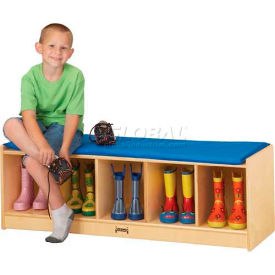 Kid Bench Locker, 5 Wide, Blue Cushion, 48"W x 15"D x 16"H, Birch Plywood
