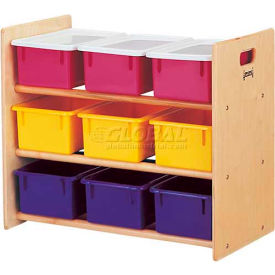 9 Tray Storage Rack With Clear Tray, 28-1/2"Wx15"Dx24"H, Birch Plywood