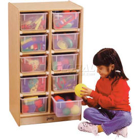 10 Tray Mobile Cubbie w/Colored Trays, 20"W x 15"D x 35-1/2"H, Birch Plywood