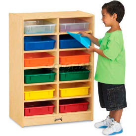 Mobile Cubbie with 12 Colored Paper-Trays, 24-1/2"W x 15"D x 35-1/2"H, Birch Plywood