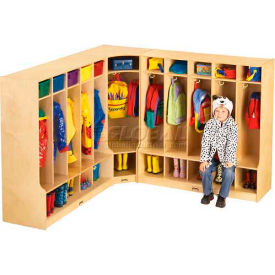 Kid Seat Corner Coat Locker, 1 Wide, 24"W x 17-1/2"D x 50-1/2"H, Birch Plywood