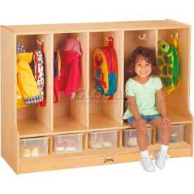 Toddler Coat Locker w/ Clear Trays, 5 Wide, 48"W x 17-1/2"D x 35"H, Birch Plywood