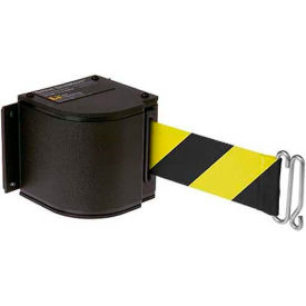 Warehouse Retractable Belt Barrier, Black Case with 18' Black/Yellow Belt