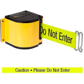 Warehouse Retractable Belt Barrier, Yellow Case with 18' Neon Yellow "Caution" Belt
