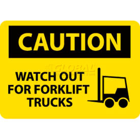 OSHA Sign, Caution Watch Out For Fork Lift Trucks, 10" X 14", Yellow/Black