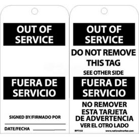 Tags, Out Of Service, Bilingual, 6" X 3", White/Black, 25/Pk