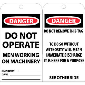 Tags, Danger Do Not Operate Men Working On Machinery, 6" X 3", White/Red/Black, 25/Pk