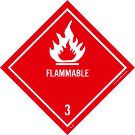 "Flammable" Class 3 DOT Shipping Labels, 4"L x 4"W, Red, Roll of 25