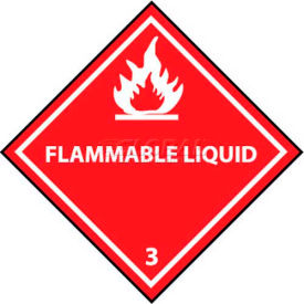 "Flammable Liquid" Class 3 Shipping Labels, 4"L x 4"W, Red/White, Roll of 25