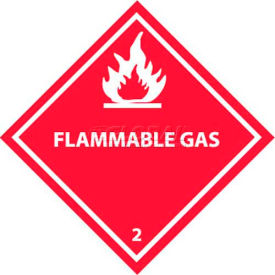 "Flammable Gas" Class 2 DOT Shipping Labels, 4"L x 4"W, Red, Roll of 25