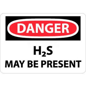OSHA Sign, Danger H2S May Be Present, 10" X 14", White/Red/Black