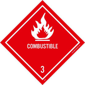 "Combustible" Class 3 DOT Shipping Labels, 4"L x 4"W, Red, Roll of 25