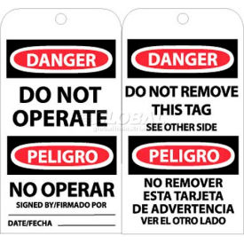 Tags, Bilingual Lock Out Tag, 6" X 3", White/Red/Black, 25/Pk