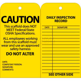 SPT2 Tags, Scaffold Inspection W/Grommet, 6" X 3", Yellow, 25/Pk