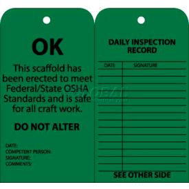 SPT3 Tags, Scaffold Inspection W/Grommet, 6" X 3", Green, 25/Pk