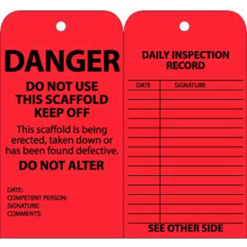 SPT1 Tags, Scaffold Inspection with Grommet, 6" x 3", Red, 25/Pk