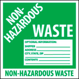 Container Label, Non-Hazardous Waste, 6" X 6", White/Green