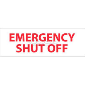 Fire Sign, Emergency Shut Off, 4" X 12", White/Red