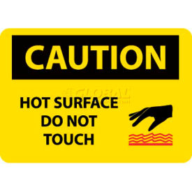 OSHA Sign, Caution Hot Surface Do Not Touch, 10" X 14", Yellow/Black