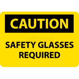 Caution Safety Glasses Required OSHA Sign, 10" X 14", Yellow/Black