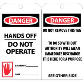 Tags, Danger Hands Off Do Not Operate, 6" X 3", White/Red/Black, 25/Pk