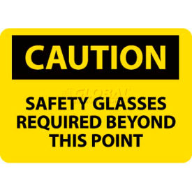 OSHA Sign, Caution Safety Glasses Required Beyond This Point, 10" X 14", Yellow/Black
