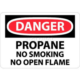 Danger Propane No Smoking No Open Flame OSHA Sign, 10" X 14", White/Red/Black