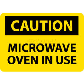 OSHA Sign, Caution Microwave Oven In Use, 7" X 10", Yellow/Black