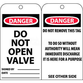 Tags, Danger Do Not Open Valve, 6" X 3", White/Red/Black, 25/Pk