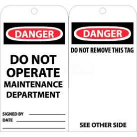 RPT2 Tags, Danger Do Not Operate Maintenance Dept, 6" X 3", White/Red/Black, 25/Pk