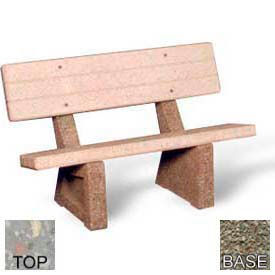 48" Commercial Concrete Bench, Polished Gray Limestone/Gray Limestone Frame