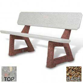 58" Residential Concrete Bench, Polished Gray Limestone/Tan River Rock Frame