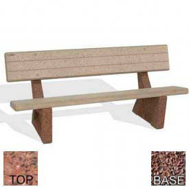 72" Commercial Concrete Bench, Polished Red Quartzite/Red Quartzite Frame