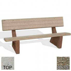 72" Commercial Concrete Bench, Polished Tan River Rock/Gray Limestone Frame
