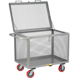 Steel Box Truck, Mesh Sides, 2000 lbs., 24" x 48", Non-Marking Poly, Hinged Lid