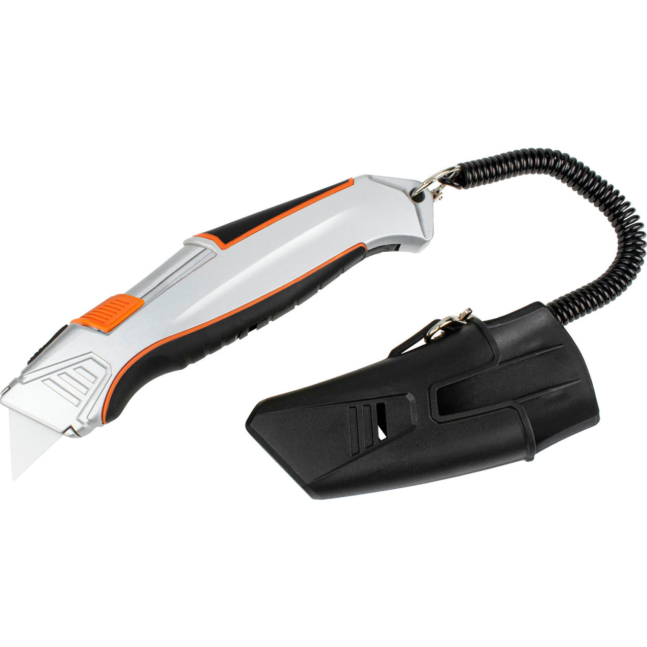 Self-Retracting Utility Knife with Holder, Silver