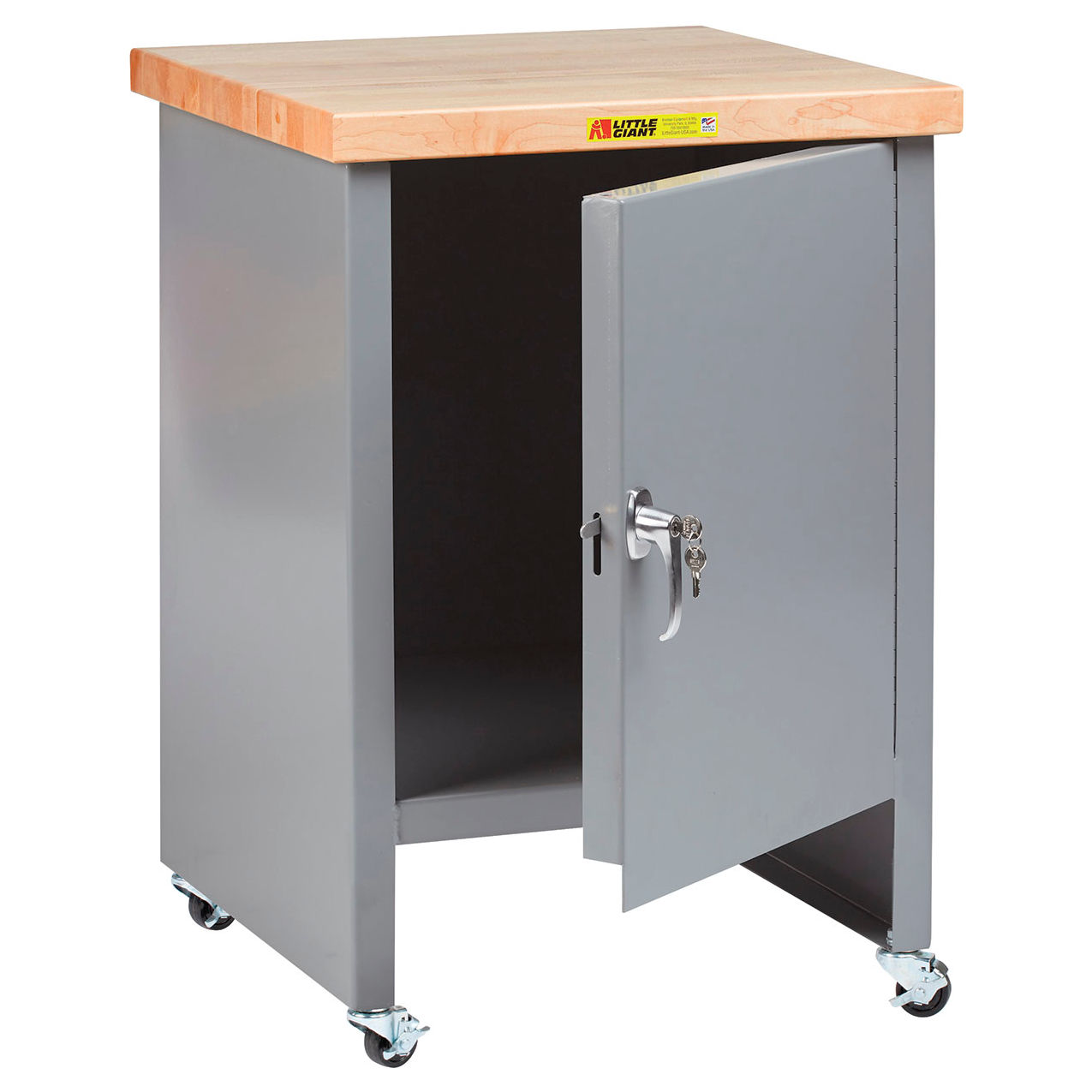 Mobile Compact Work Center Cabinet with Center Shelf, 24"W x 24"D, Gray