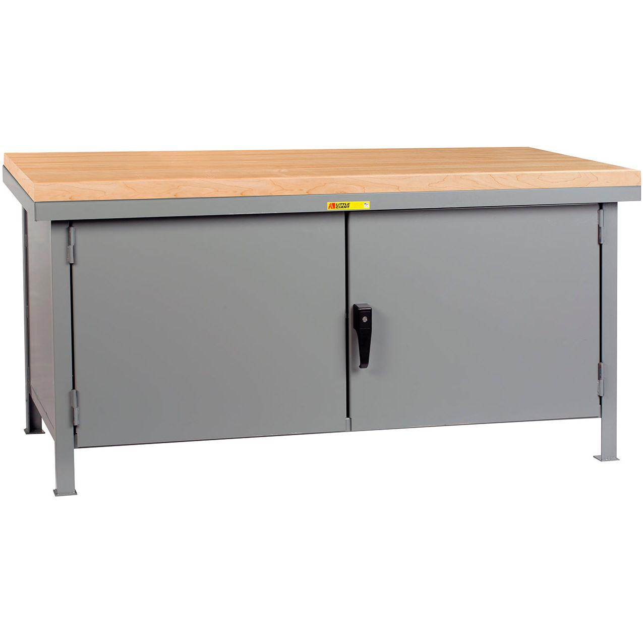 Heavy Duty Cabinet Workbench, Butcher Block Top & Center Shelf, 60"W x 30"D, Gray