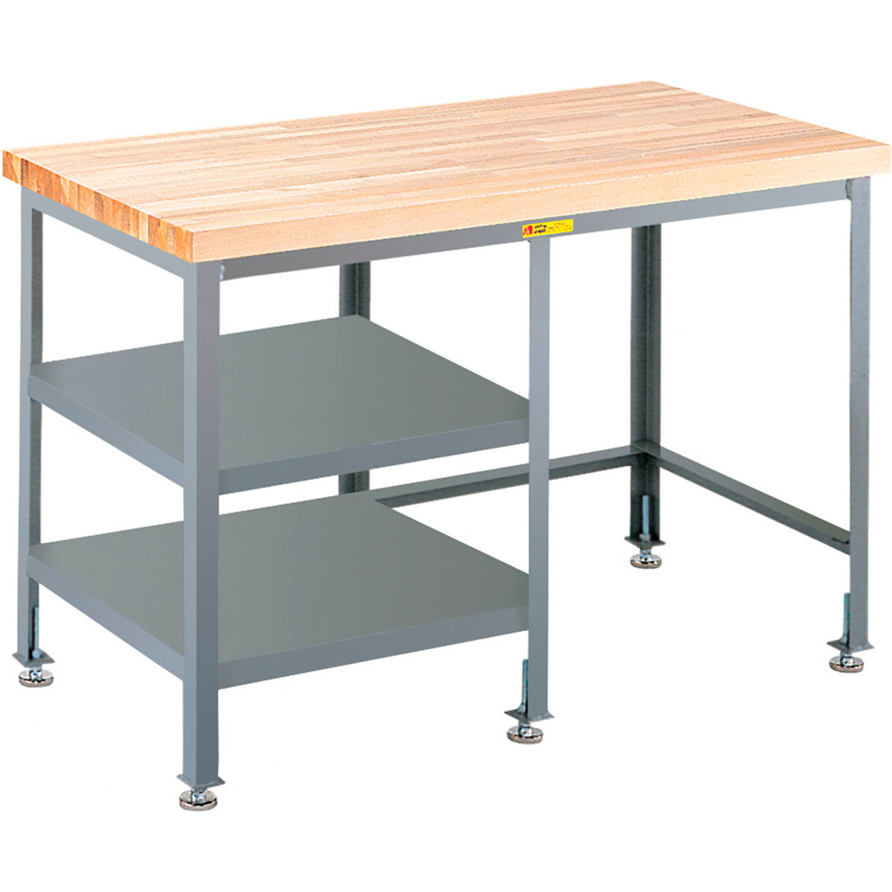 Adjustable Height Workbench, 2 Side Shelves, 48 x 24", Butcher Block Square Edge