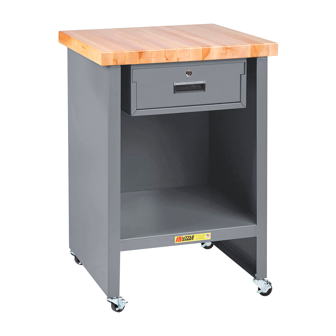 Mobile Enclosed Table with Drawer & Butcher Block Top, 24"W x 24"D, Gray