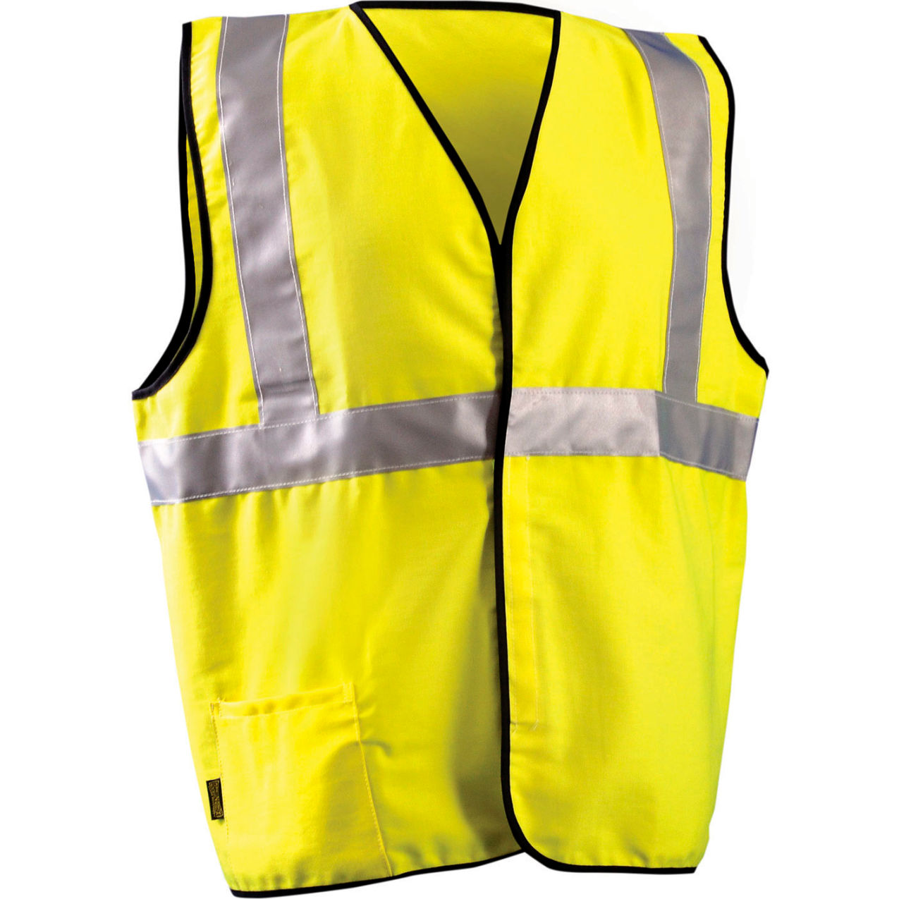 Class 2 Flame Resistant Cotton Rich Single Stripe Solid Vest, Size Large, Color Yellow