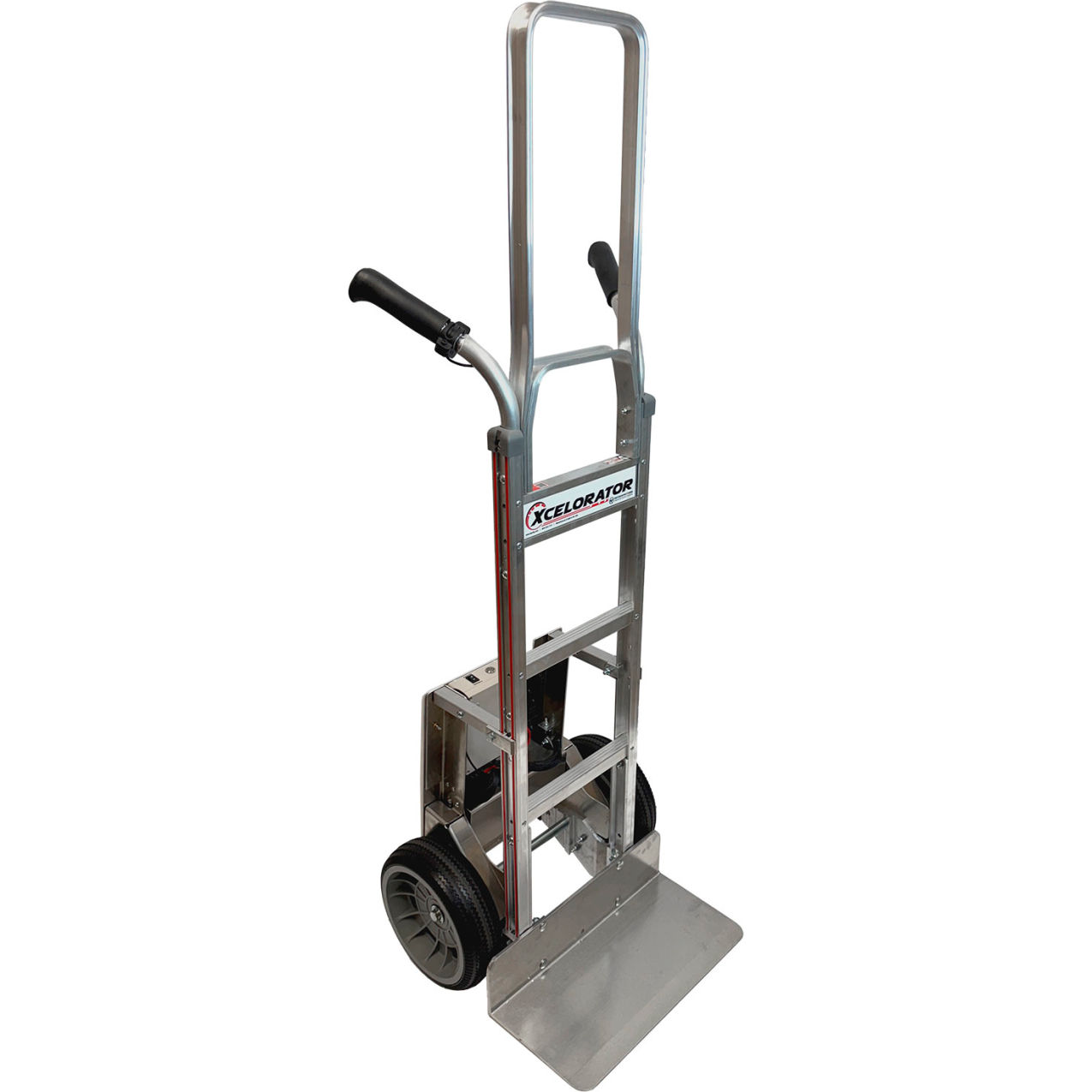 Liberator Power Assist Hand Truck, Double Grip Handle, 18" x 9" Noseplate, Flat Free Wheels, 60"H