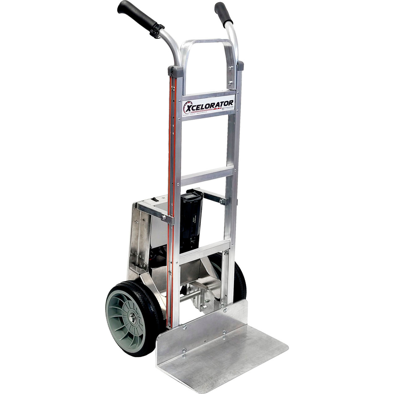 Power Assist Hand Truck, Double Grip Handle, 18" x 9" Noseplate, 48"H, 600 lb. Capacity